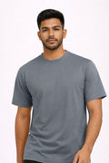 Steel Grey Crew Neck T-Shirt | Premium Cotton Casual Tee - Vibe Z9