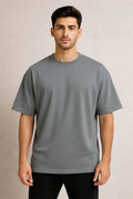 Steel Grey Oversized Crew Neck Tee | Premium Cotton Unisex - Vibe Z9