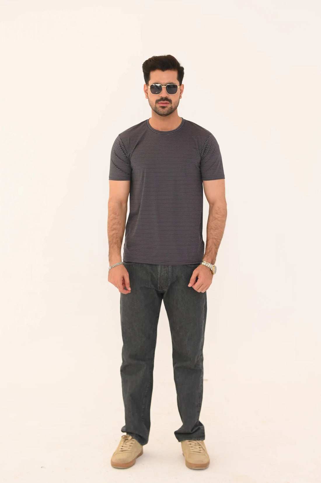 Striped Round Neck T-Shirt – Imported Regular Fit - Vibe Z9