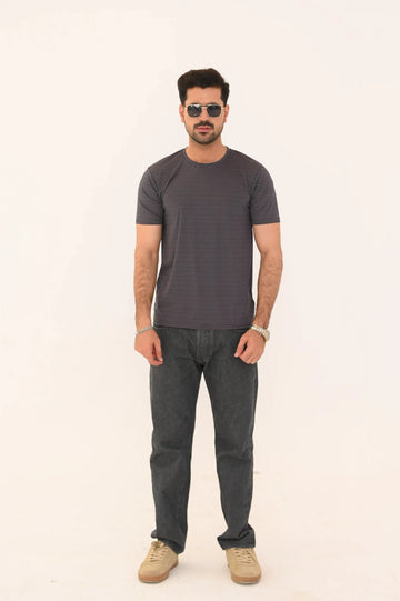 Striped Round Neck T-Shirt – Imported Regular Fit - Vibe Z9