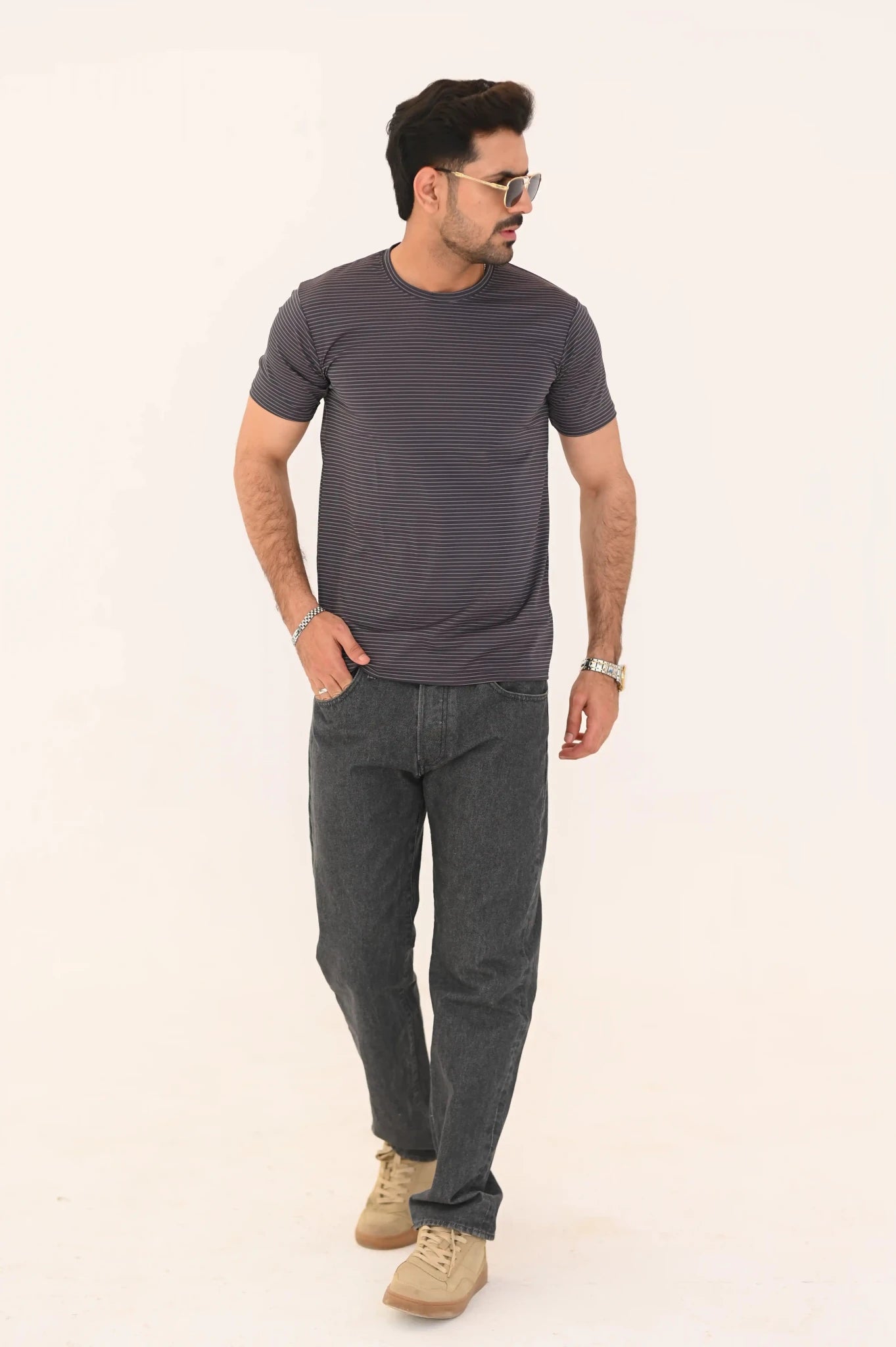 Striped Round Neck T-Shirt – Imported Regular Fit - Vibe Z9