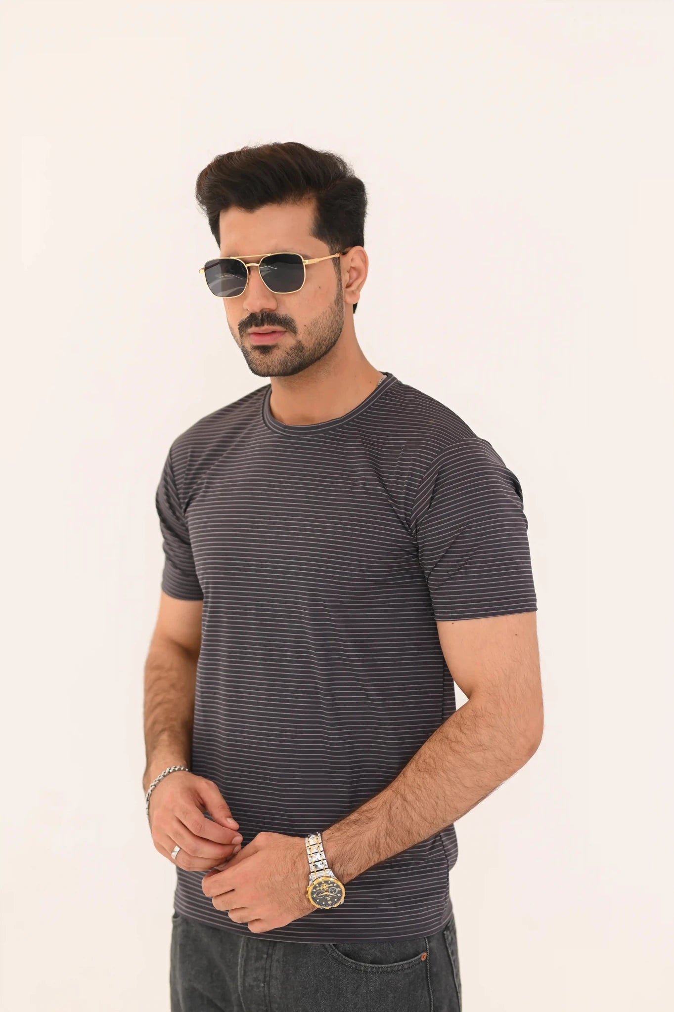 Striped Round Neck T-Shirt – Imported Regular Fit - Vibe Z9
