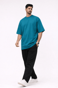 Teal Blue Oversized Crew Neck Tee | Premium Cotton Unisex - Vibe Z9