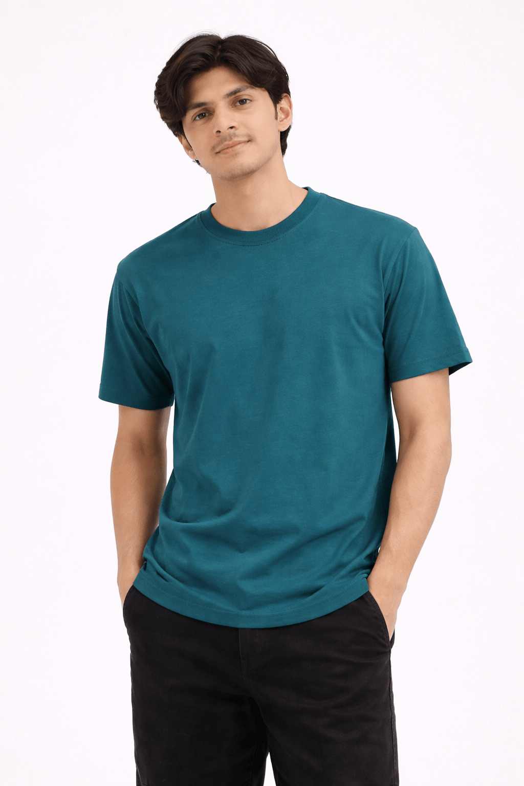 Teal Crew Neck T-Shirt | Premium Cotton Casual Tee - Vibe Z9