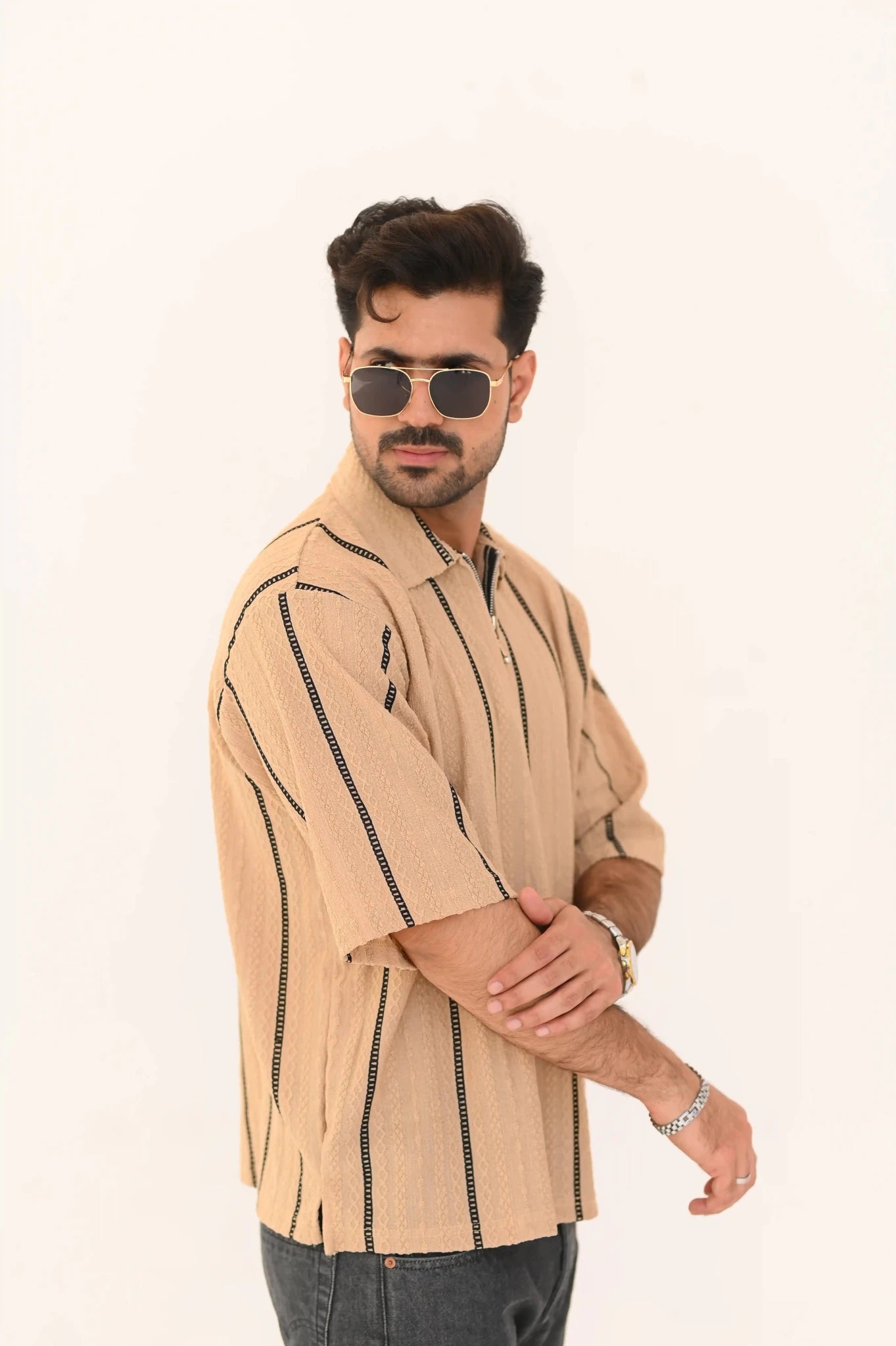 Textured Oversized Half Zip Shirt – Imported - Vibe Z9