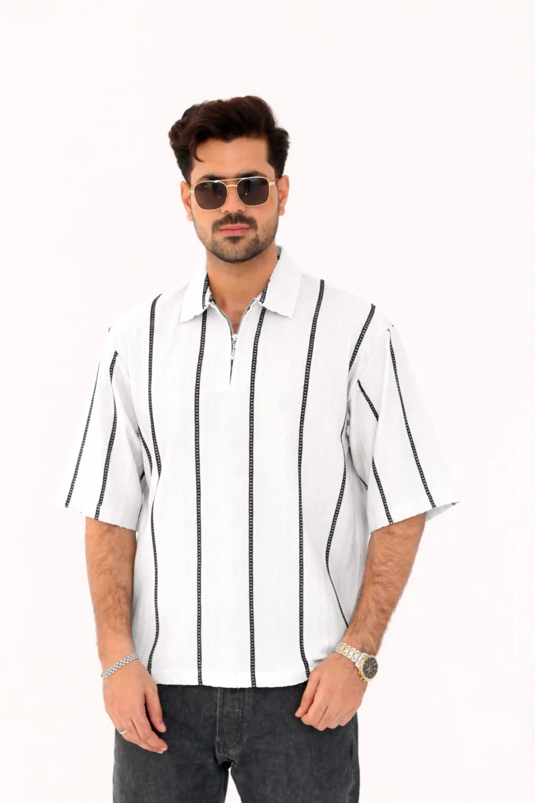 Textured Oversized Half Zip Shirt – Imported - Vibe Z9