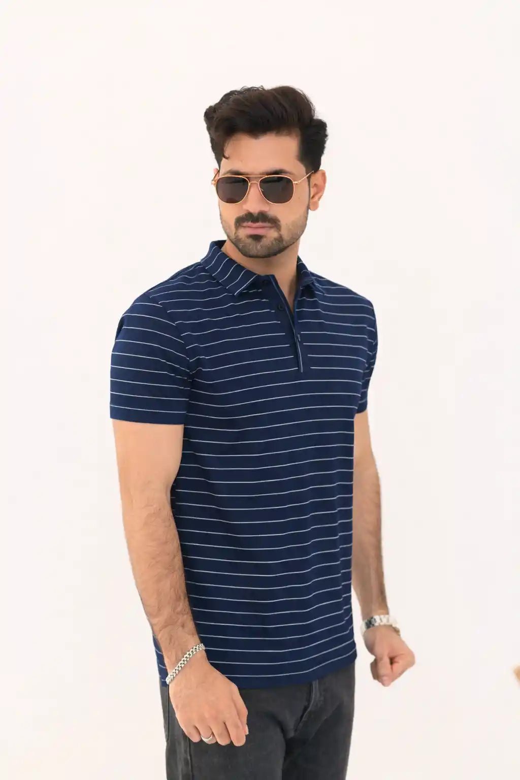 Textured Striped Polo Shirt – 3 Button Smart Casual Fit - Vibe Z9