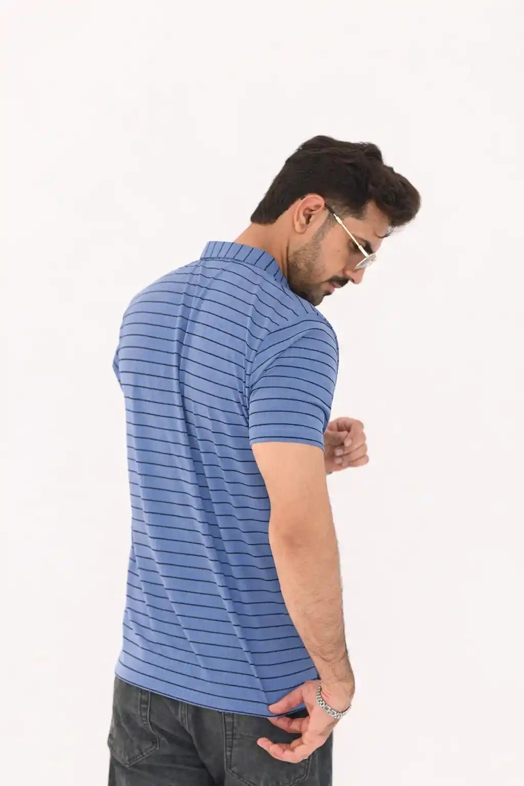 Textured Striped Polo Shirt – 3 Button Smart Casual Fit - Vibe Z9