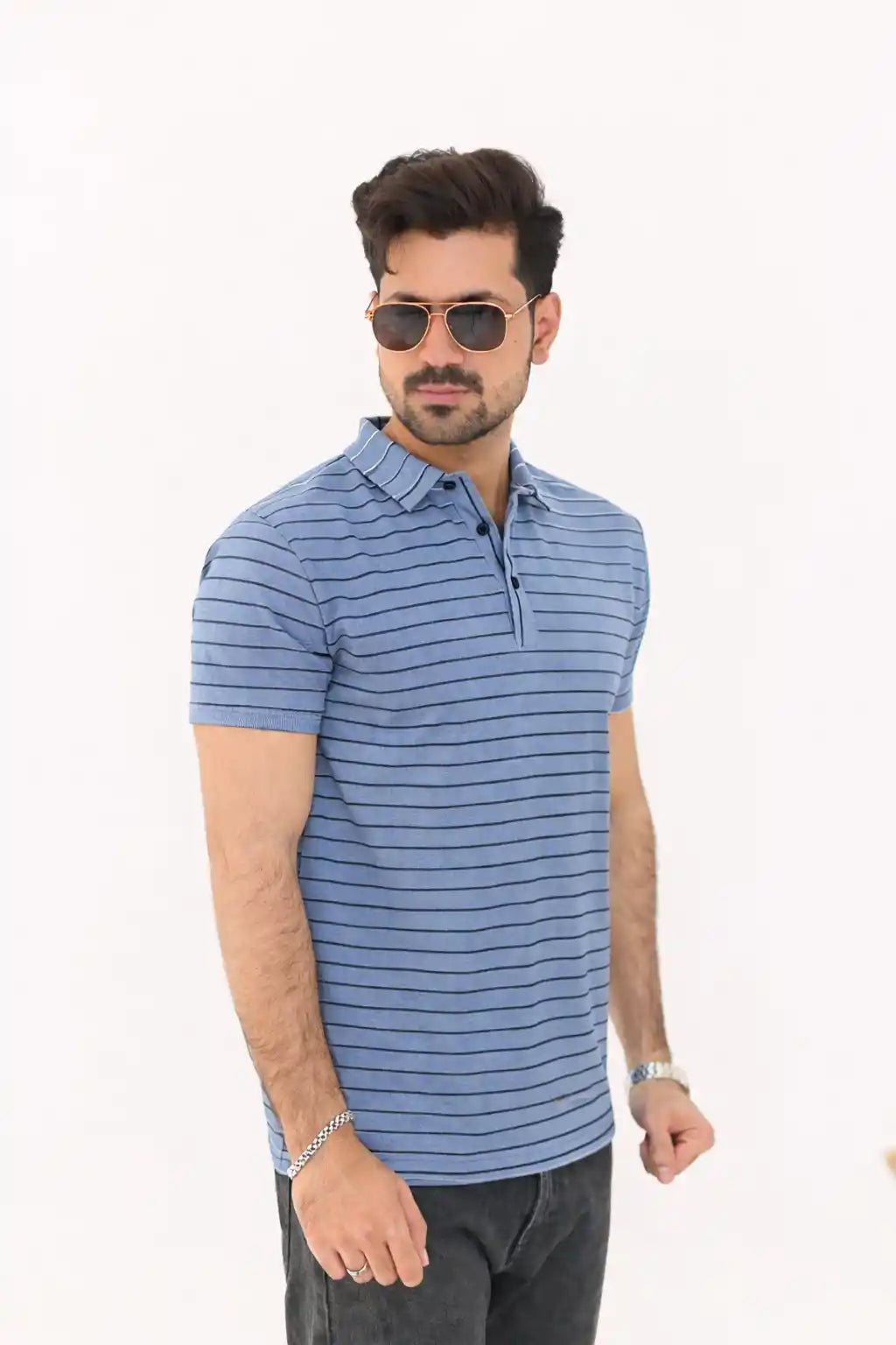 Textured Striped Polo Shirt – 3 Button Smart Casual Fit - Vibe Z9