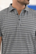 Textured Striped Polo Shirt – 3 Button Smart Casual Fit - Vibe Z9