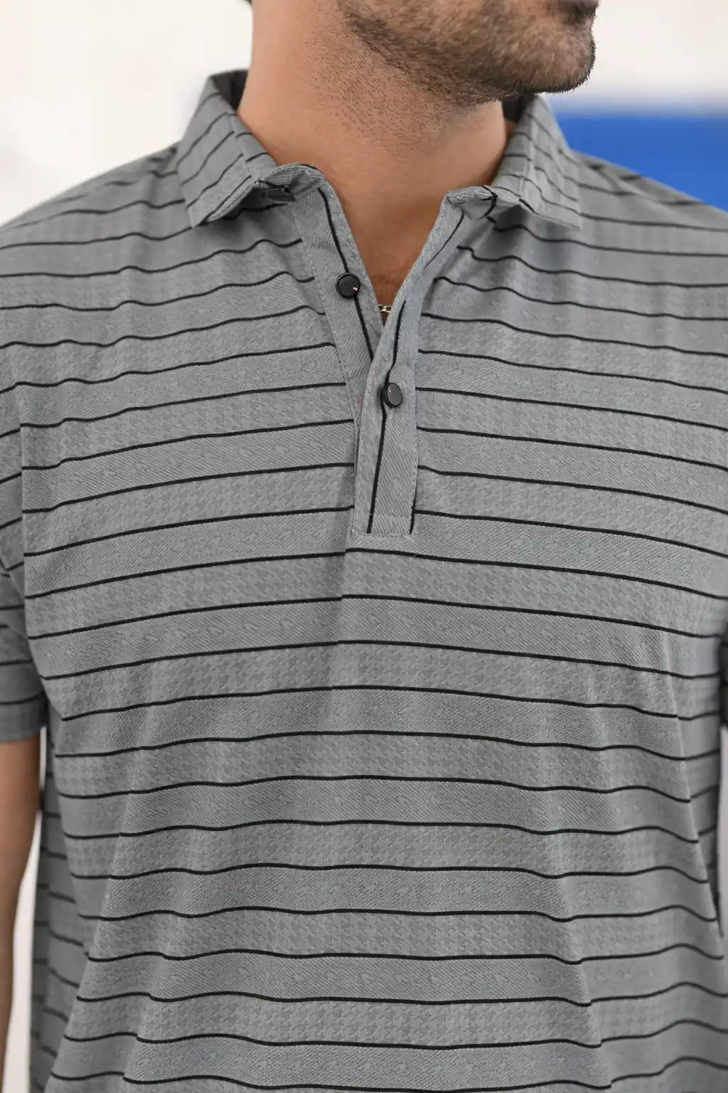 Textured Striped Polo Shirt – 3 Button Smart Casual Fit - Vibe Z9