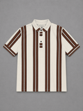 Vertical Stripe Knit Polo | Regular Fit Button Placket - Vibe Z9