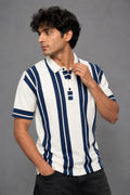 Vertical Stripe Knit Polo | Regular Fit Button Placket - Vibe Z9