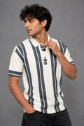 Vertical Stripe Knit Polo | Regular Fit Button Placket - Vibe Z9