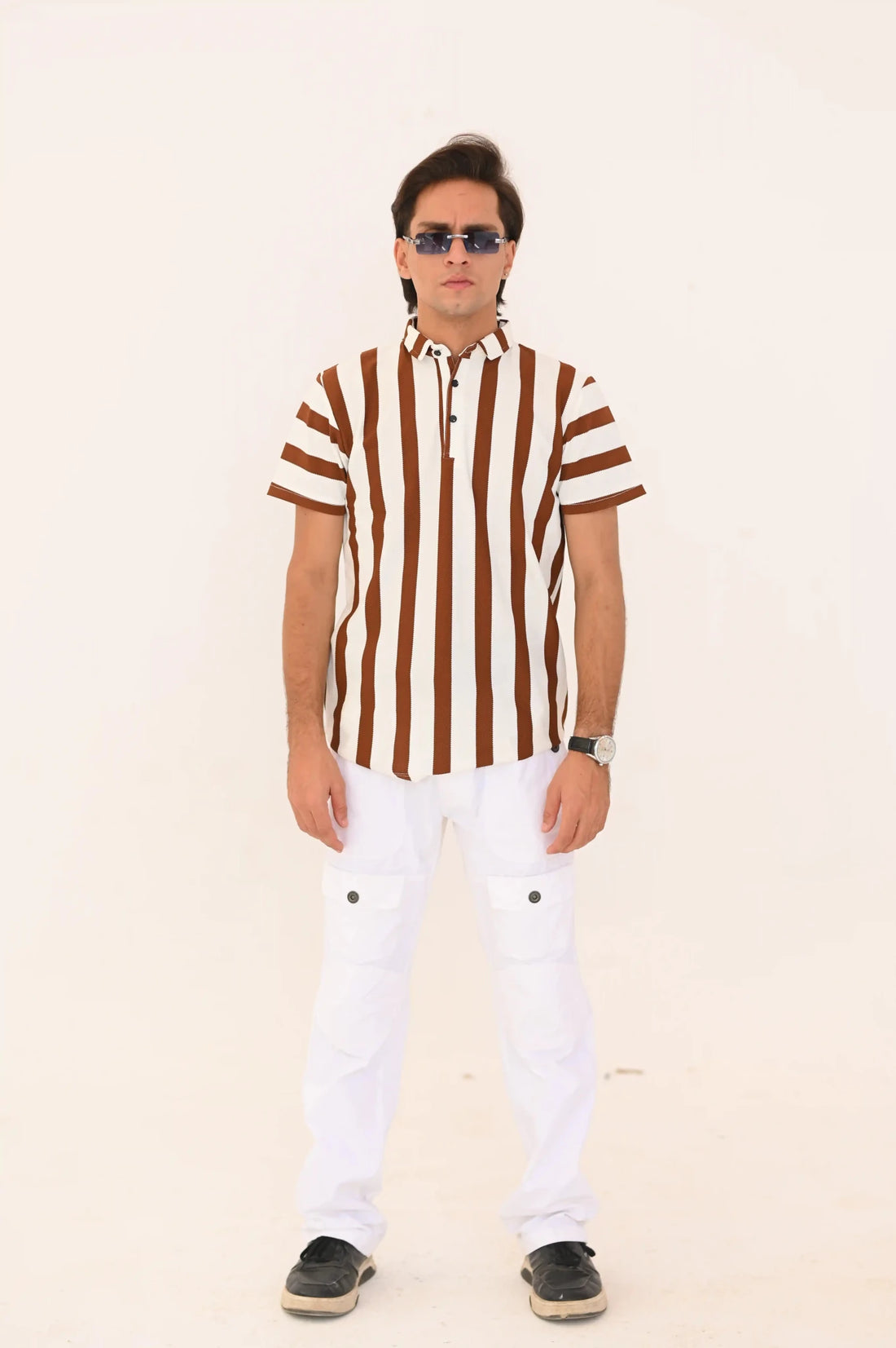 Vertical Striped Polo Shirt – 3 Button Casual Summer Polo - Vibe Z9