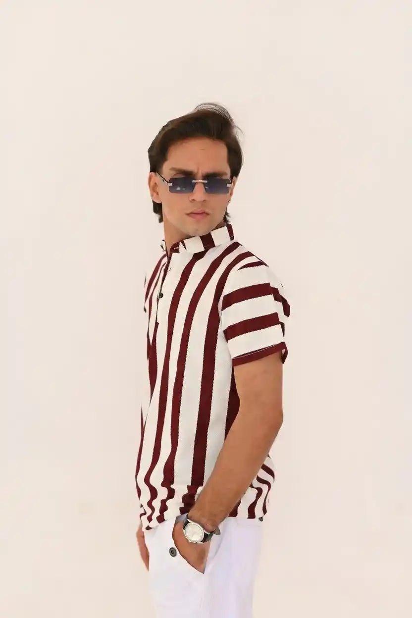 Vertical Striped Polo Shirt – 3 Button Casual Summer Polo - Vibe Z9
