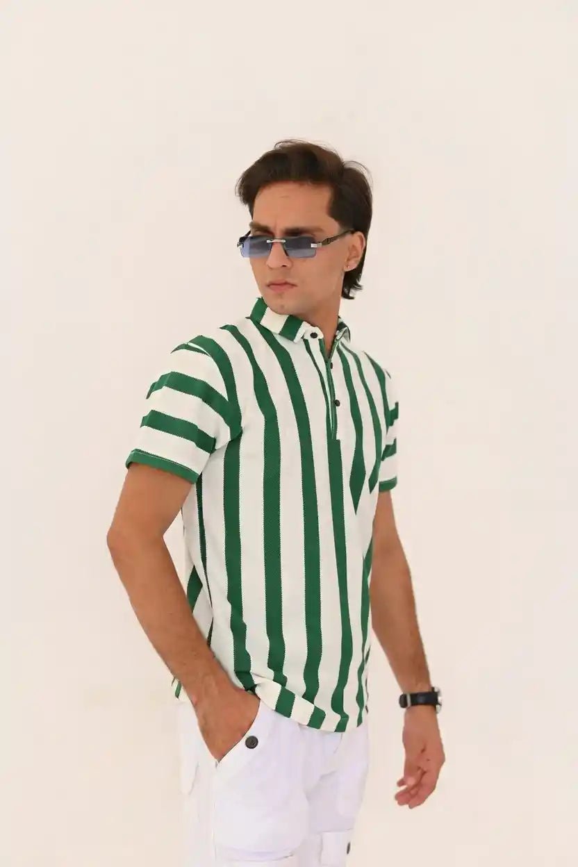 Vertical Striped Polo Shirt – 3 Button Casual Summer Polo - Vibe Z9