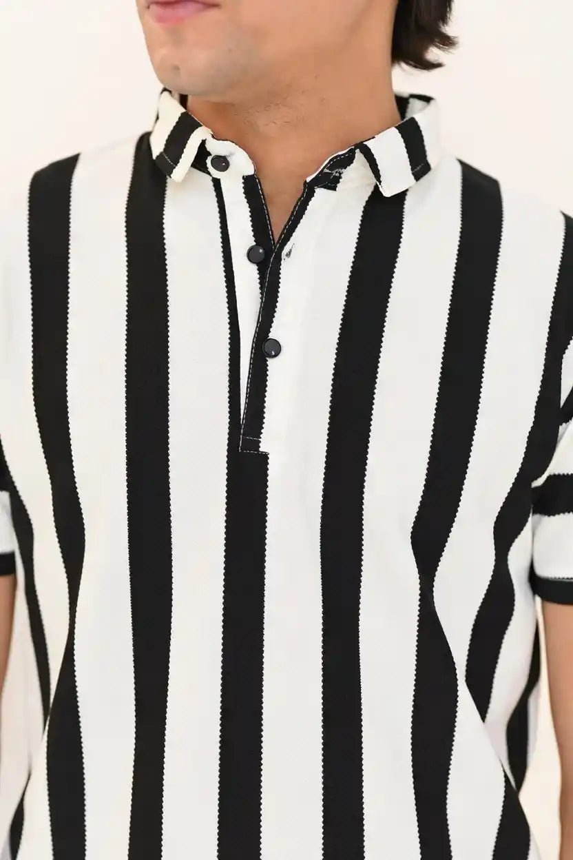 Vertical Striped Polo Shirt – 3 Button Casual Summer Polo - Vibe Z9