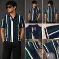 Vintage Striped Knit Polo Shirt Coat Collar - Unisex - Vibe Z9
